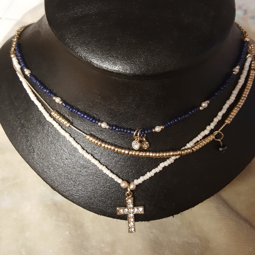 Cute three strand charm faith crossed necklace